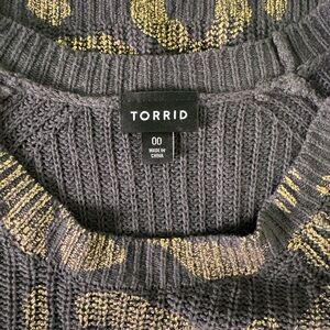 Torrid Charcoal and Gold Patterned Sweater
